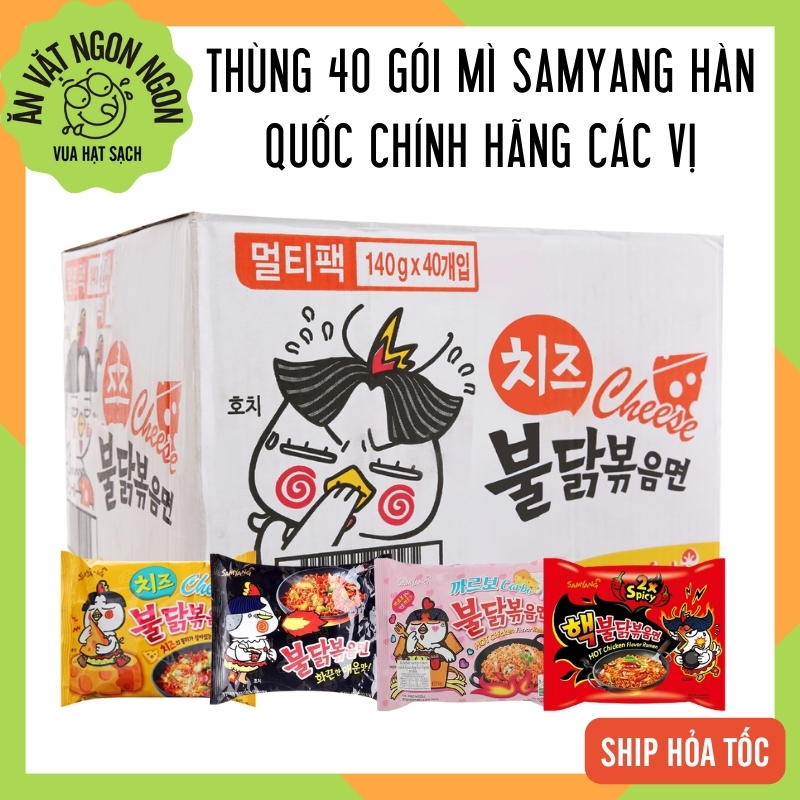 Thùng 40 gói mì cay Samyang Hàn Quốc đủ vị (carbonara, phô mai, rose, tương đen) - Hàng chính hãng Giá Sỉ Date mới