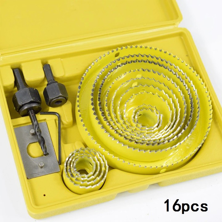 BỘ DỤNG CỤ KHOÉT LỖ TRÒN MŨI KHOAN KHOÉT LỖ GỖ THẠCH CAO 16 CHI TIẾT