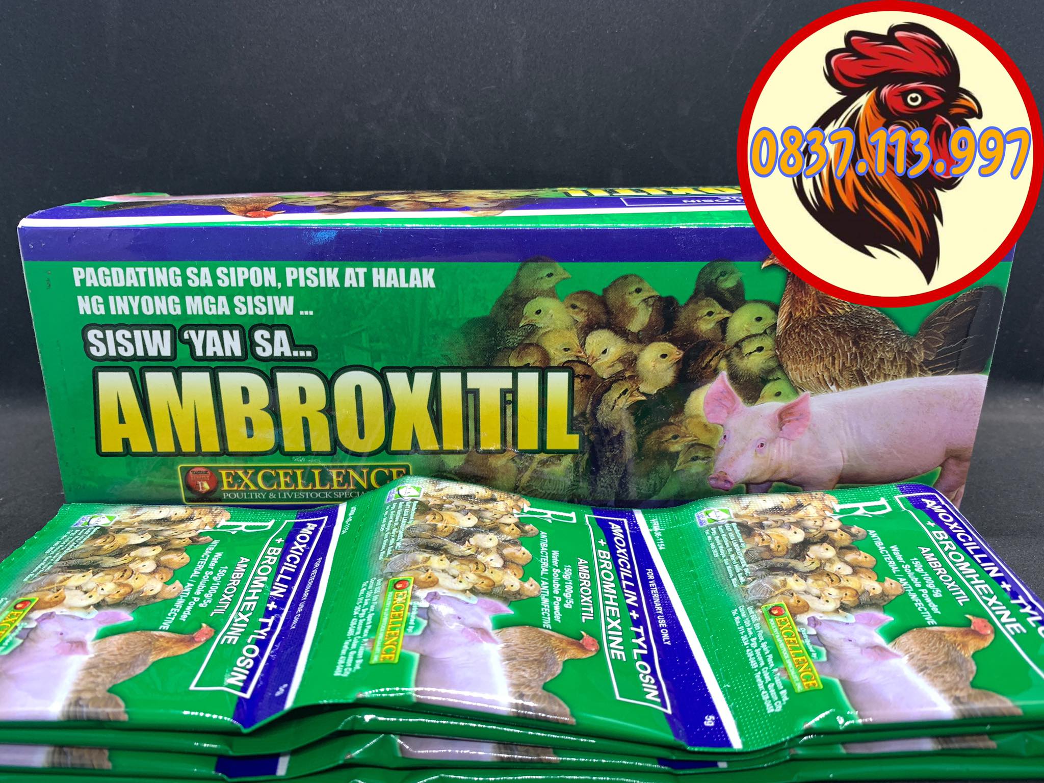 AMBROXITIL - ÚM GÀ CON , TRI HÔ HẤP CHO GÀ ĐÁ 5 GÓI