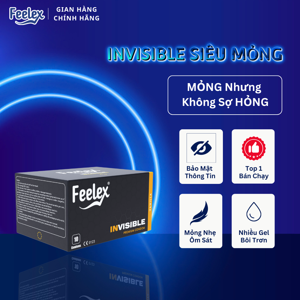 Bao cao su siêu mỏng Feelex gân gai, kéo dài thời gian, nhiều gel bôi trơn, có hương thơm