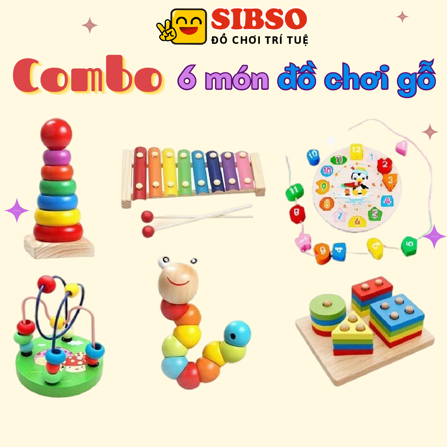 Combo 6 món đồ chơi gỗ phát triển trí tuệ cho bé C011 - Đồ Chơi Trí Tuệ