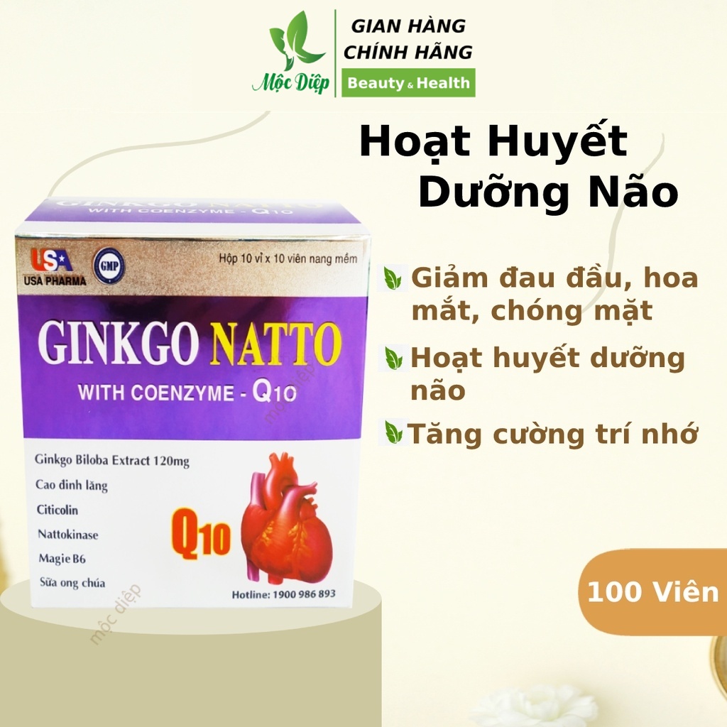 Hoạt huyết dưỡng não - Viên uống bổ não Ginkgo Natto 100 viên - Tuần hoàn máu não - Mộc Diệp
