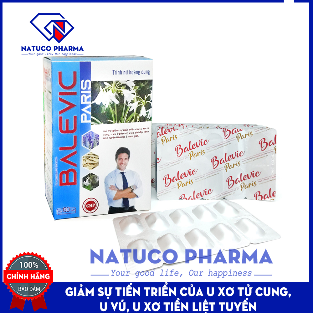 Viên uống ngăn ngừa U xơ, U vú BaleVic Paris - Trinh nữ hoàng cung, Hoàng kỳ, Xạ đen, Tam thất - Giúp giảm sự tiến tiển của U xơ tử cung, U vú, U xơ tuyến tiền liệt - Hộp 60 viên - chuẩn GMP Bộ Y tế