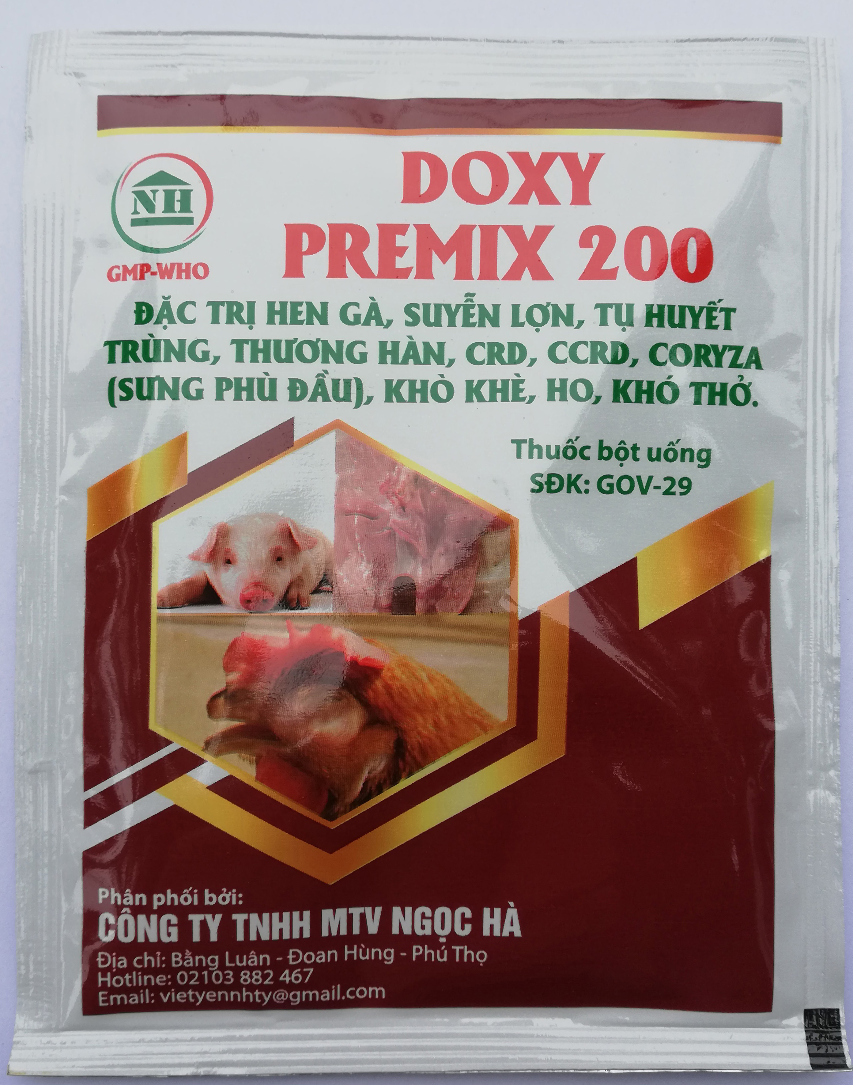 1 gói DOXY PREMIX 200  100g Dùng cho Hen gà, suyễn lợn, tụ huyết trừng, thương hàn, CRD, CCRD, khò k