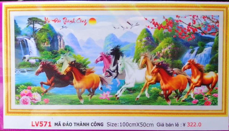 Tranh đính đá 9 con ngựa lv571