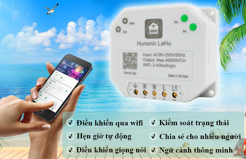 Công tắc điều khiển từ xa bằng điện thoại Hunonic Lahu 1 kênh công suất lớn 4000W