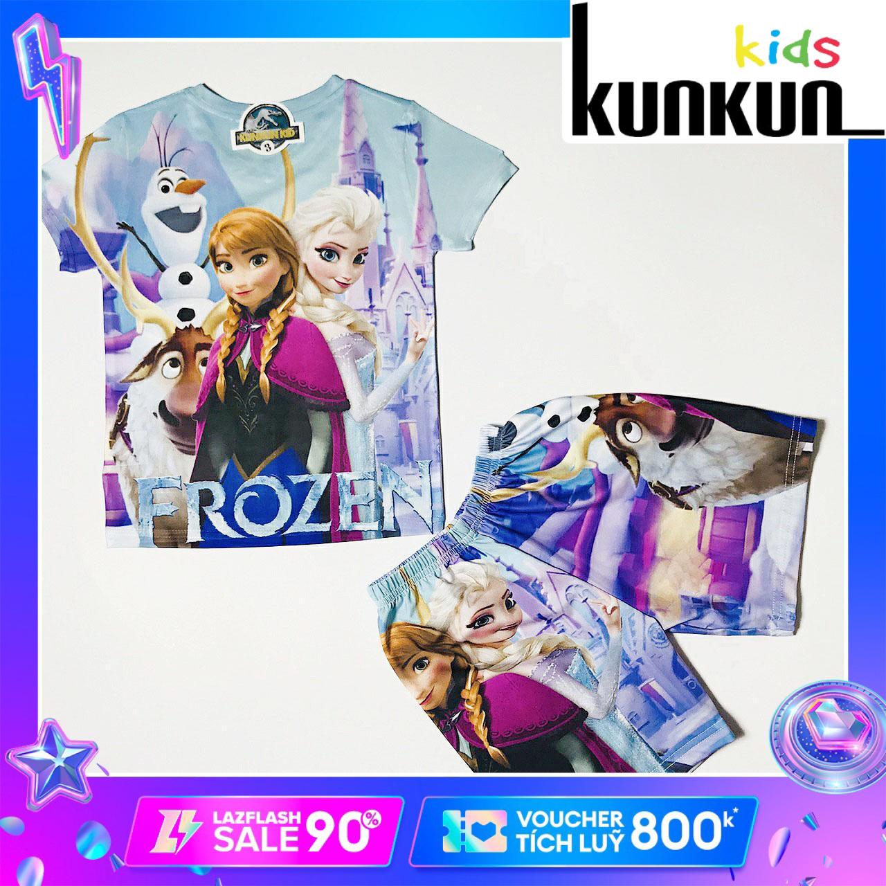 Bộ Quàn áo Thun Bé gái In 3D Hình ELSA Xanh TP082