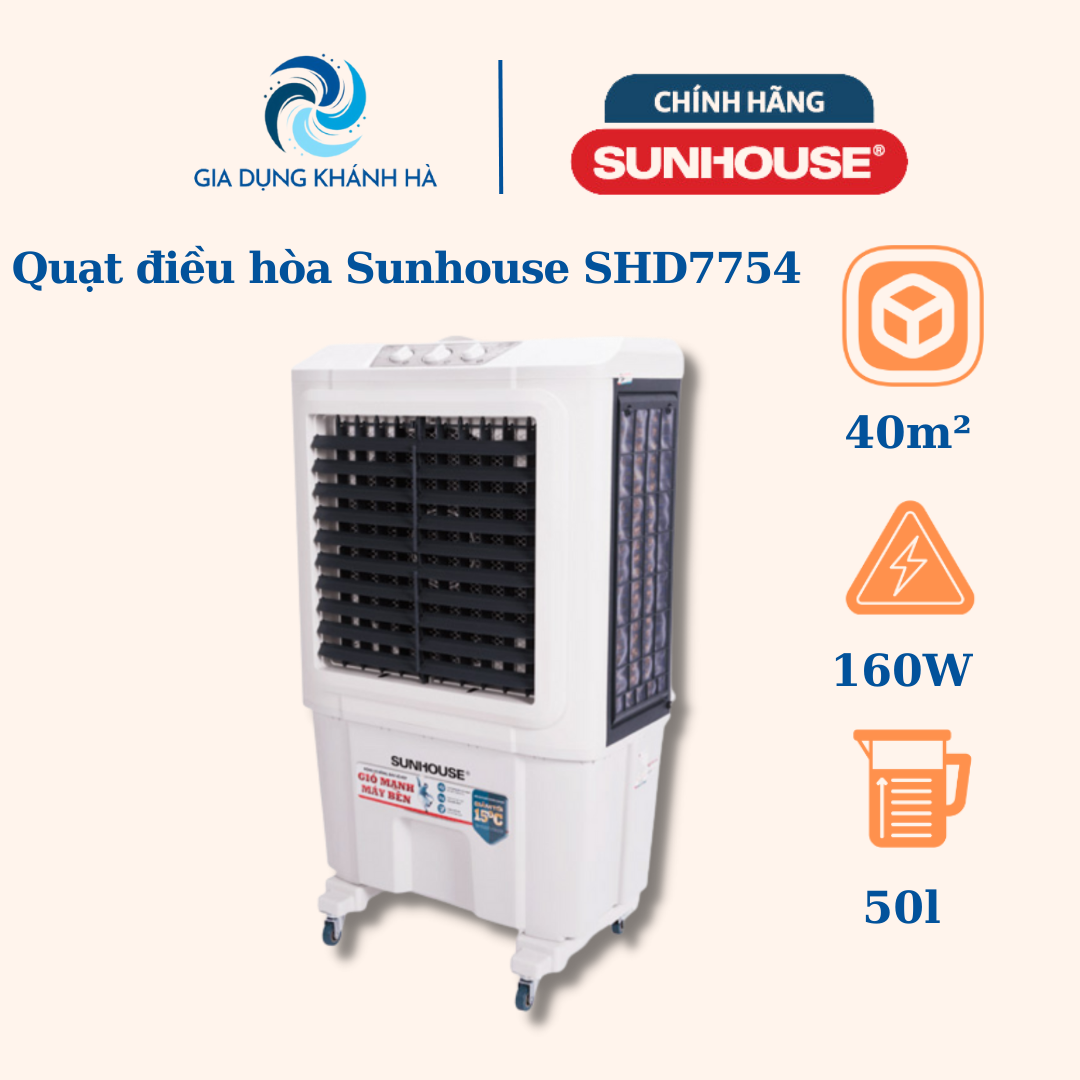 Máy làm mát không khí Sunhouse SHD7754, 210 W 55 lít, quạt điều hòa hơi nước - hàng trưng bày bảo hành 12 tháng