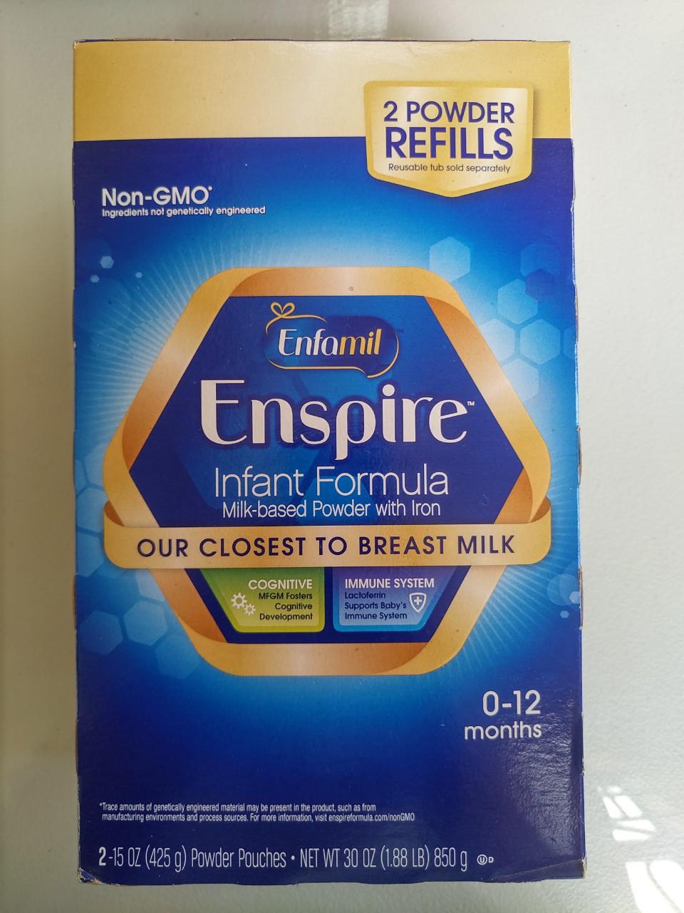 Sữa non enfamil enspire infant formula non - gmo 850g dành cho bé từ 0 -12 tháng - hàng mỹ