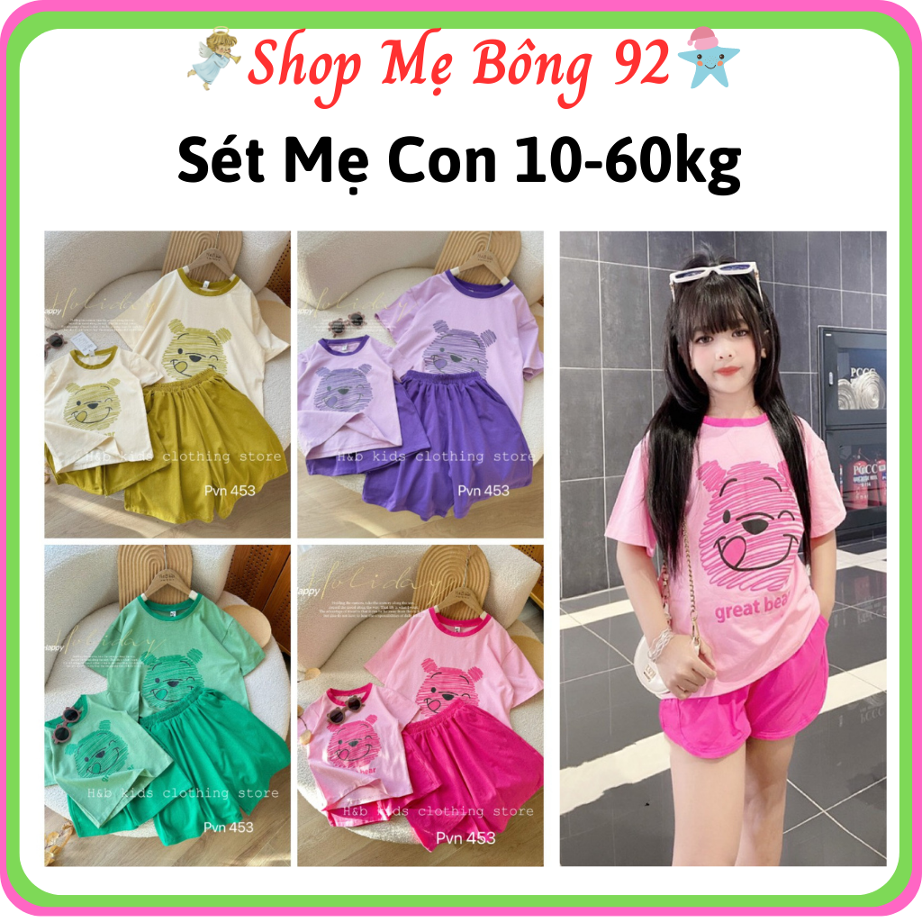 Bộ mẹ và con 10-60kg chất cotton mềm sét gia đình bgd04 - shop mẹ bông 92