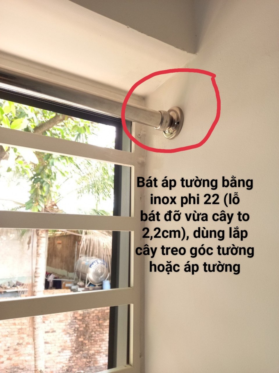 Bát Đỡ Thanh Treo Rèm Áp Tường Bằng Inox Thanh Phi 22