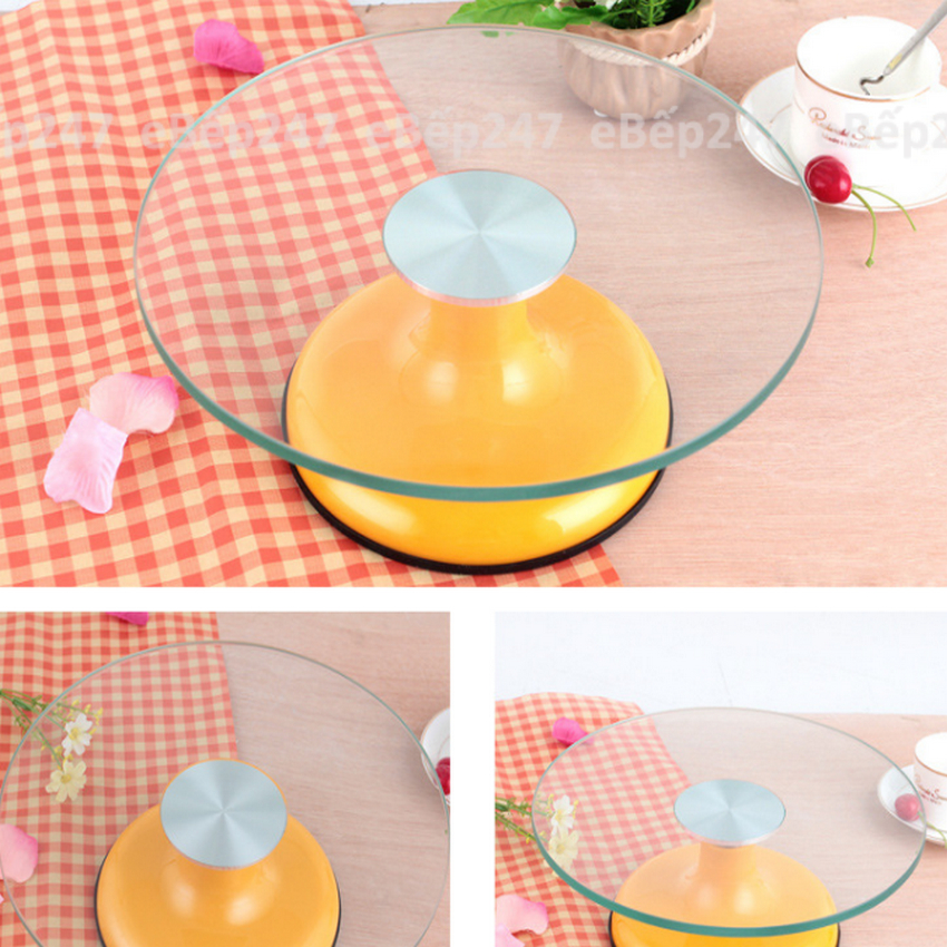 Bàn xoay mặt kính đa năng, cao cấp siêu bền, chịu lực, đế cao su chống trượt, trang trí bánh kem, cắm hoa - eBếp247