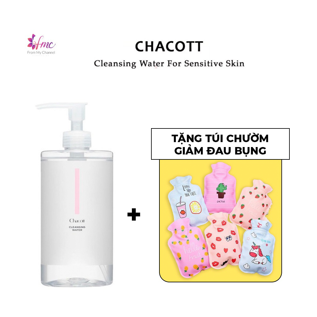 [MUA 1 TẶNG 1] Tẩy trang làm dịu da Chacott Cleansing Water For Sensitive Skin 500ml + Tặng 1 túi chườm giảm đau bụng
