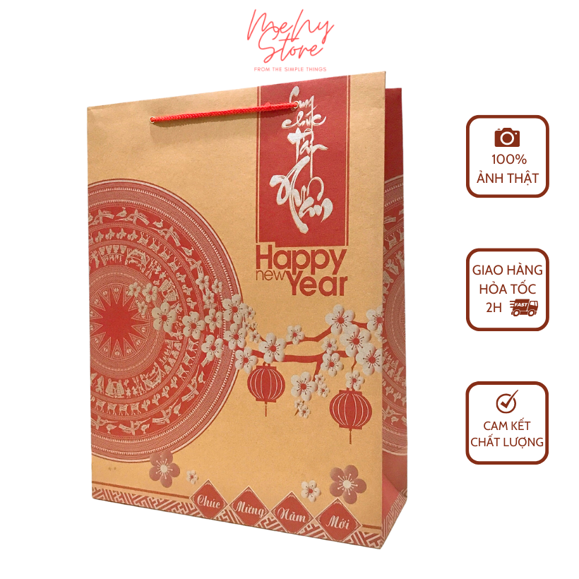 Combo 10 túi giấy KRAFT đựng quà Tết, Túi chúc mừng năm mới Happy new year