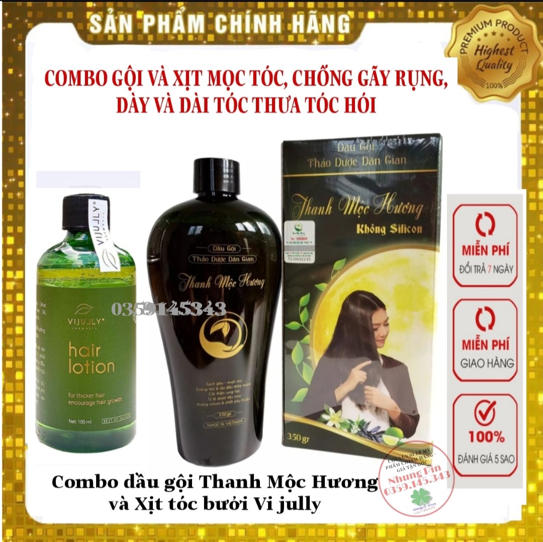 Combo Dầu Gội Thảo Dược Thanh Mộc Hương và tinh dầu bưởi Vi Jully kích mọc tóc con