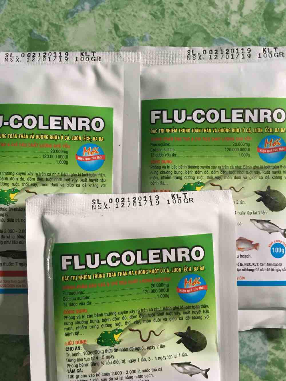 2 gói flucolenro đặc tri các bệnh trên cá lươn ếch baba và các loài thuỷ sản