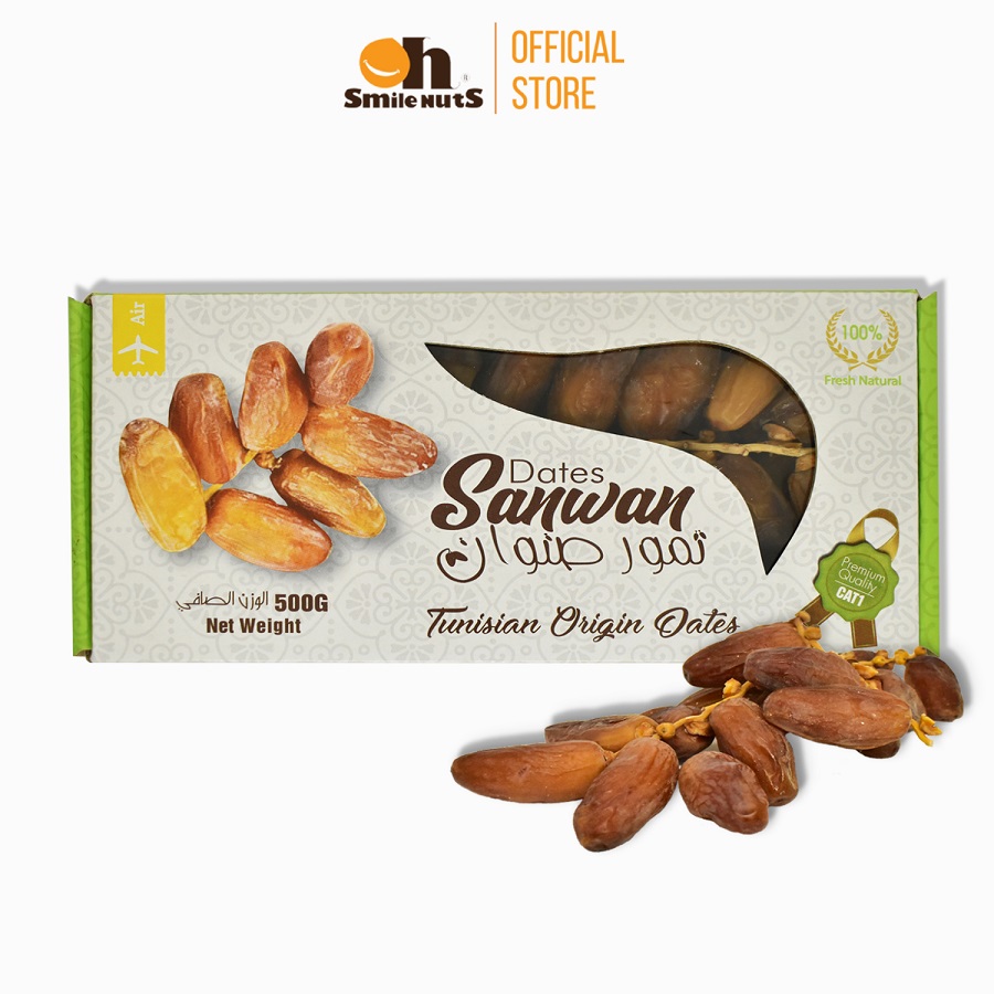 Chà là nguyên cành Sanwan Tunisia hộp 500g - Khô tự nhiên không qua sấy nhiệt, 100% không đường và chất bảo quản