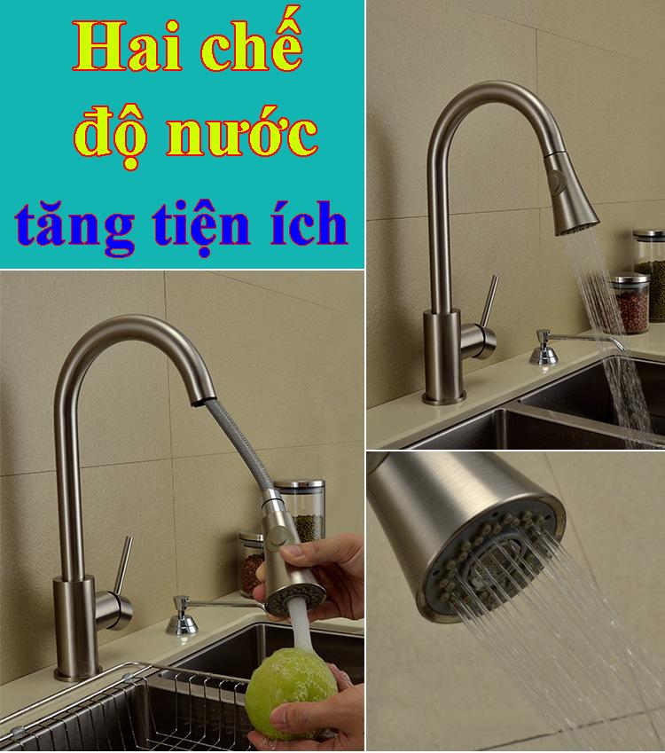 [HCM]Vòi rửa chén Nóng lạnh Inox 304- dây kéo rút cao cấp