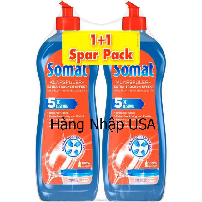 Combo 2 chai nước rửa và làm bóng ly - bát  dùng cho máy somat klarspũler+ Extra-Trocken-Effekt 750 ml - Đức