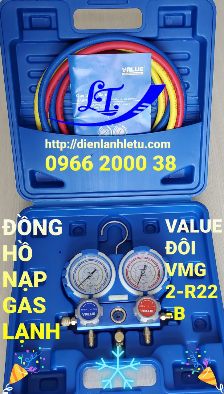 ĐỒNG HỒ GAS ĐÔI VALUE R22 CÓ DÂY - ĐỒNG HỒ NẠP GAS LẠNH ĐÔI VALUE VMG-2-R22-B