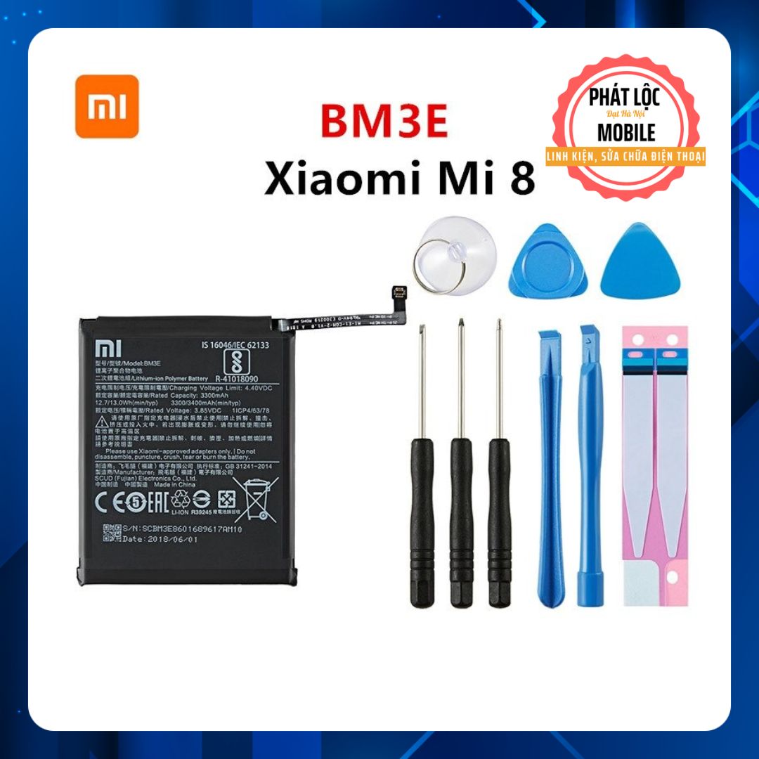 Pin xiaomi mi 8, mã pin bm3e, dung lượng 3400mah, bảo hành 3 tháng, tặng kèm bộ tua vít mở máy