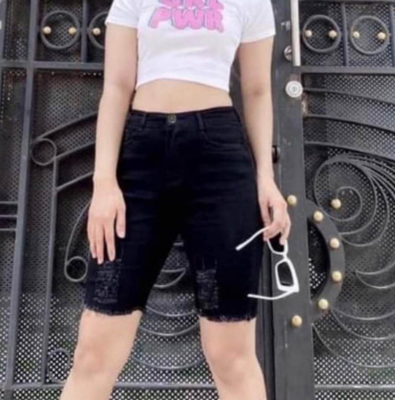 {BigSize 30-36} Quần Ngố Jeans Nữ, BigSize, Quần Jeans Lưng Cao , Quần Ngố Jeans Co Giãn, Đen Cào Nổi
