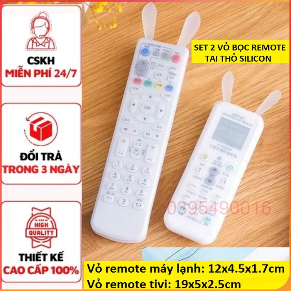 Bộ 2 Vỏ bọc điều khiển tivi túi bao silicon tai thỏ remote điều hòa máy lạnh tivi chống bụi
