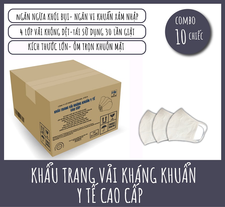 Corona Mask Set 10 khẩu trang vải y tế trắng 4 lớp chất liệu vải không dệt kháng khuẩn, tái sử dụng được 30 lần, mềm mại, không bí thở, co dãn thoải mãi, không đau tai, không đọng sương trên kính, chống tia UV, hạn chế vi khuẩn, ngăn bụi mịn.