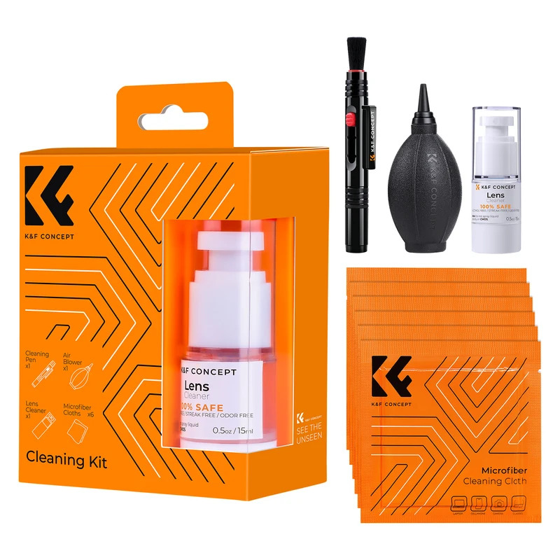 K & F khái niệm 4in1 DSLR máy ảnh làm sạch Kit ống kính bụi Blower Cleaner làm sạch bút sợi nhỏ làm sạch Vải làm sạch chất lỏng
