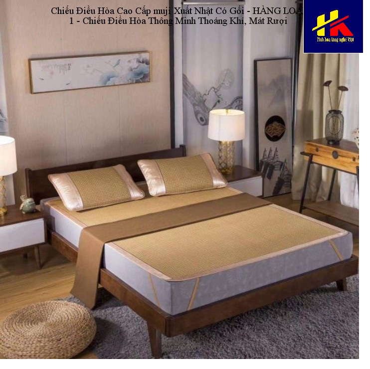 Chiếu mây điều hòa Muji cao cấp, Chiếu Mây Muji Thiên Nhiên Xuất Nhật tặng 2 vỏ gối - Hồng Kỳ