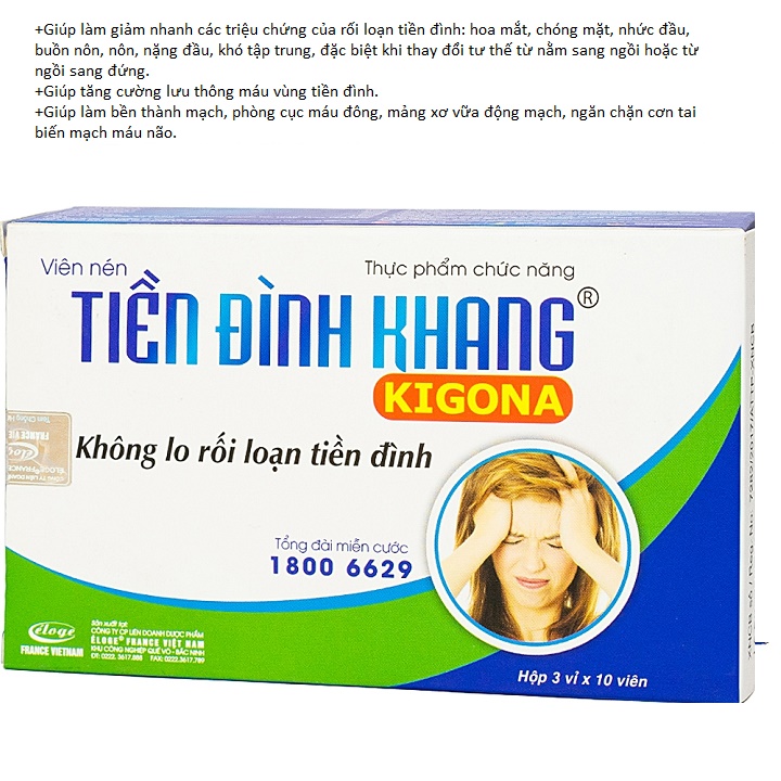 Viên Uống Tiền Đình Khang Kigona- Giúp tăng cường lưu thông máu và làm giảm nhanh các triệu chứng rối loạn tiền đình - Hộp 30 Viên