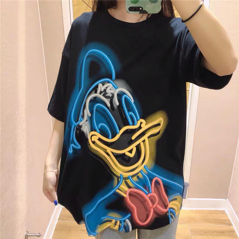 Áo thun Unisex phông trơn nam nữ tay lỡ oversize form rộng hình vịt Donal Disney