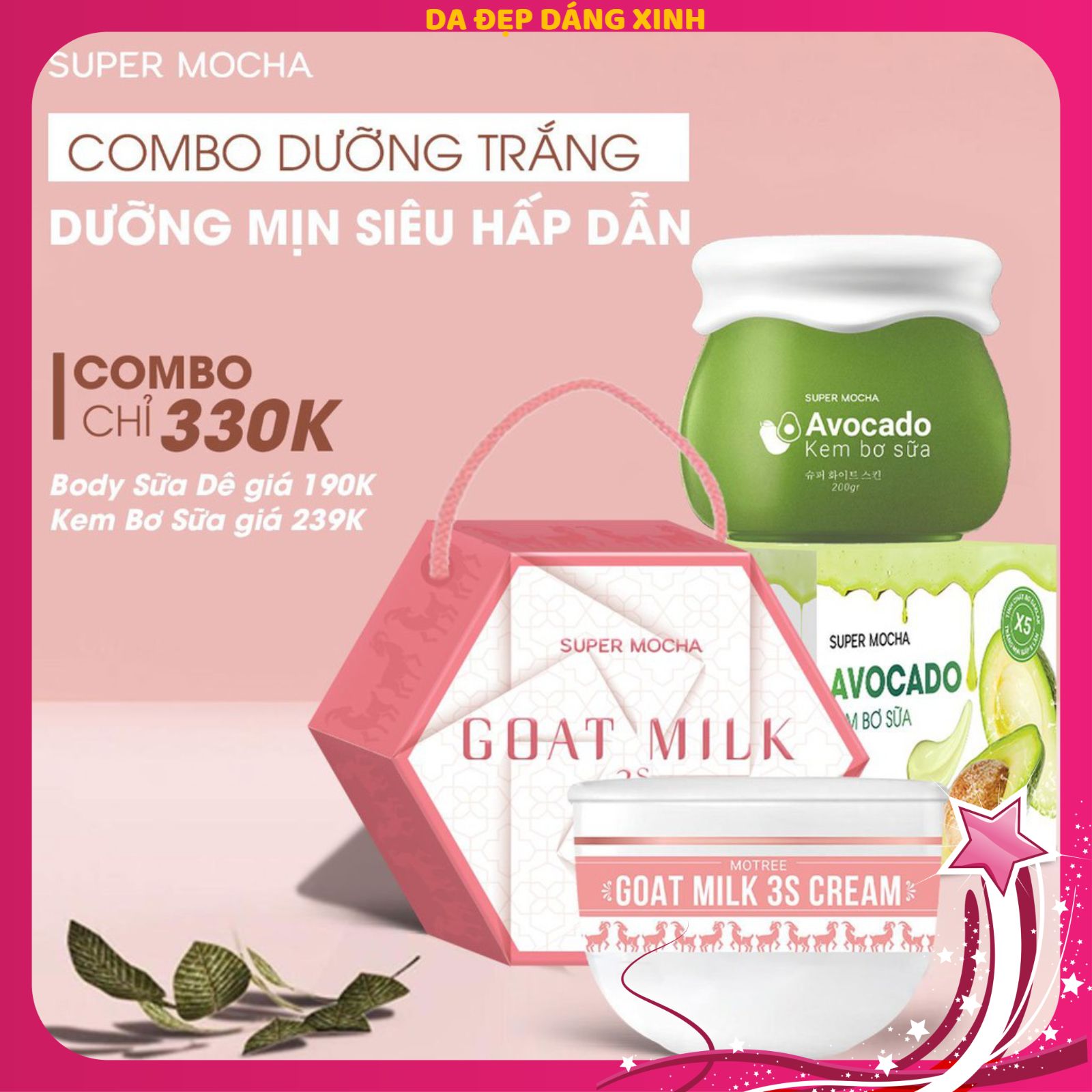 Combo kem body bơ và kem body sữa dê - avocado body cream mocha 200g and goat milk 3s cream 200g