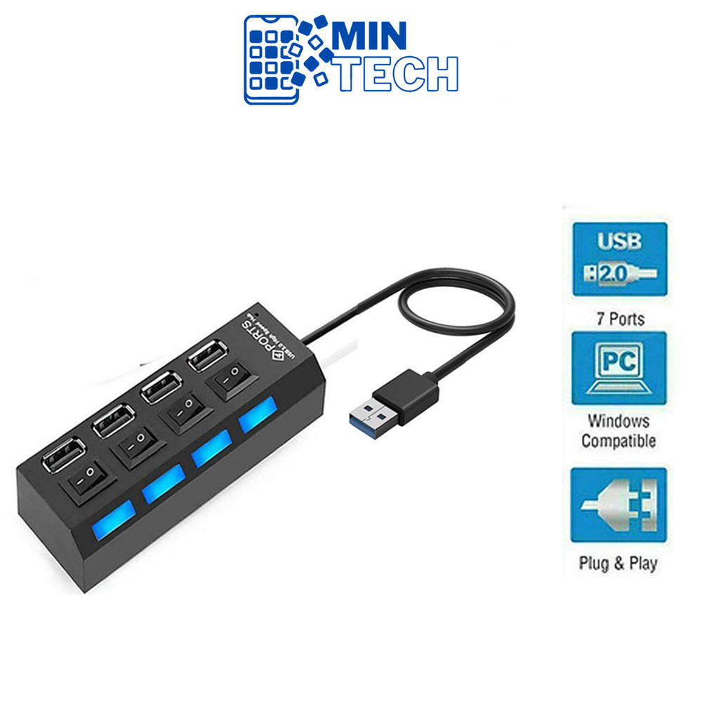 Bộ chia 4 cổng usb 2.0 có công tắc đèn báo - dây chia cổng usb, chia đầu usb, bộ chia usb, bộ chia cổng usb 2.0
