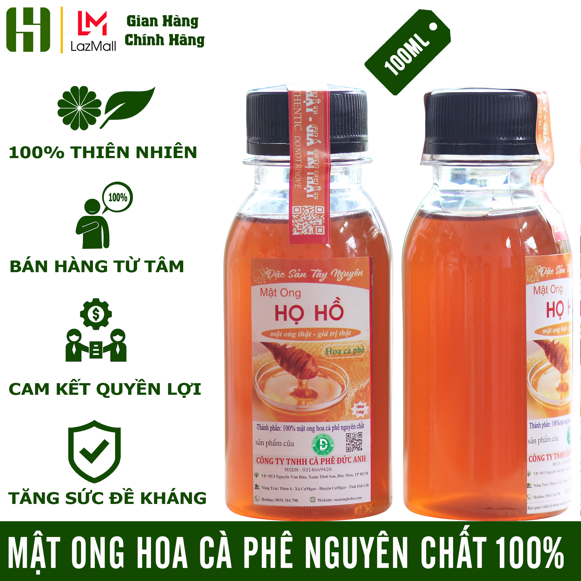 100ml mật ong hoa cafe nguyên chất thương hiệu Mật ong Họ Hồ