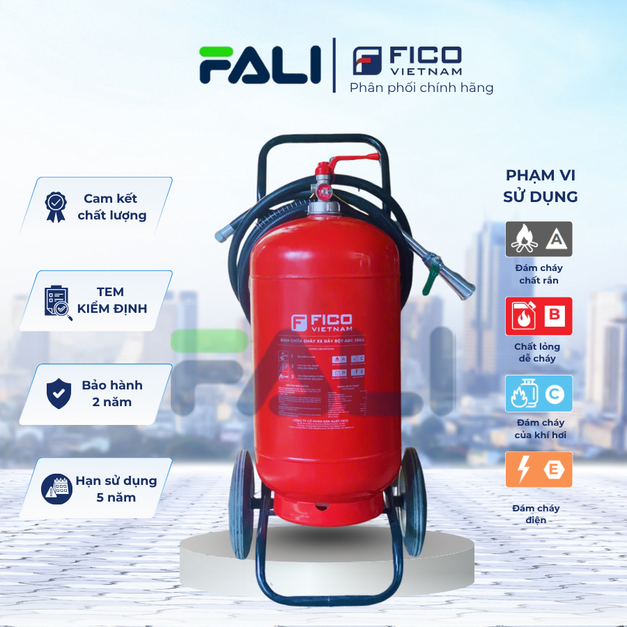 Bình chữa cháy xe đẩy bột ABC 35kg FC-135-ABC Có kiểm định