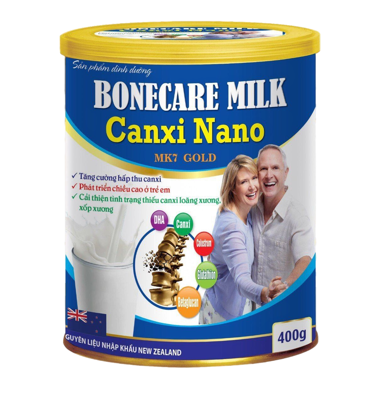 Sữa Bột Boncare  Canxi Nano D3  với thành phần sụn vi cá mập, glucosamine, canxi nano MK7 Hỗ trợ tăng cường dịch khớp, làm trơn ổ khớp, giảm đau nhức xương khớp, giúp khớp vận động linh hoạt- hộp 400g