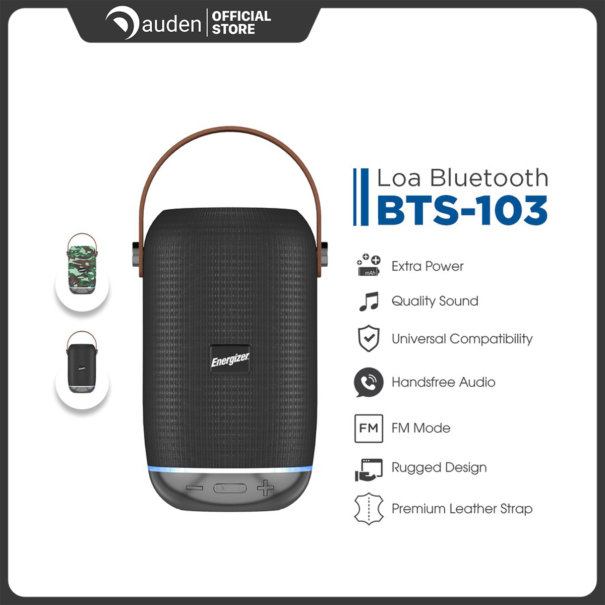 Loa bluetooth Energizer BTS-103 kiêm sạc dự phòng, công suất 10W, tích hợp FM, thẻ Micro SD, USB, AUX - Dâu Đen Store