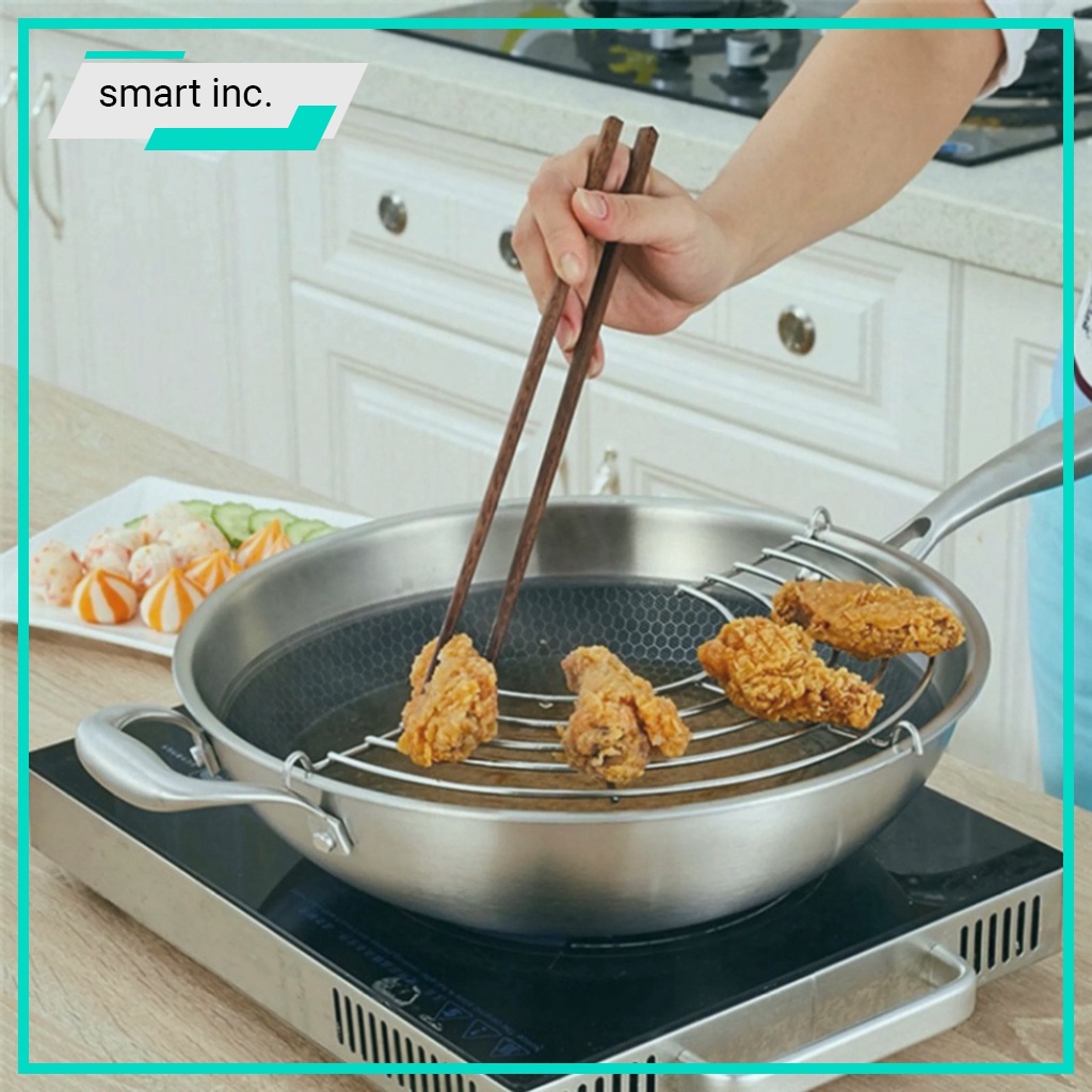 Vỉ chiên ráo dầu vỉ gác chảo chiên rán dầu khay inox tiện dụng