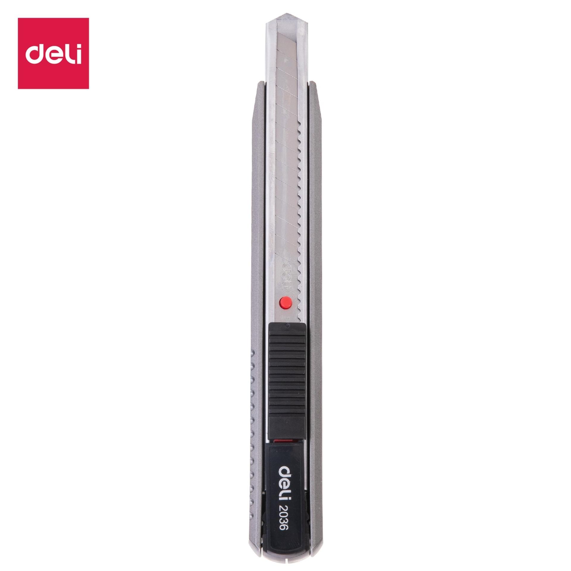 Deli- dao rọc giấy cỡ nhỏ 142x18x11 mm - lưỡi dao thép - 1 cái e2036