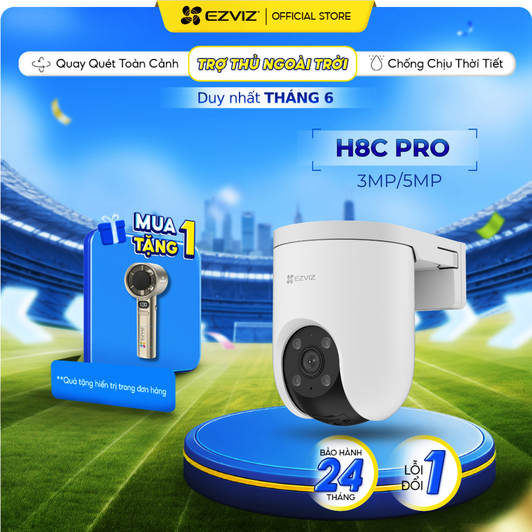 Camera WIFI EZVIZ H8C Pro 3MP, Quay Ngoài Trời 360 Độ, Đàm Thoại, Nén H265, Ghi Hình Màu
