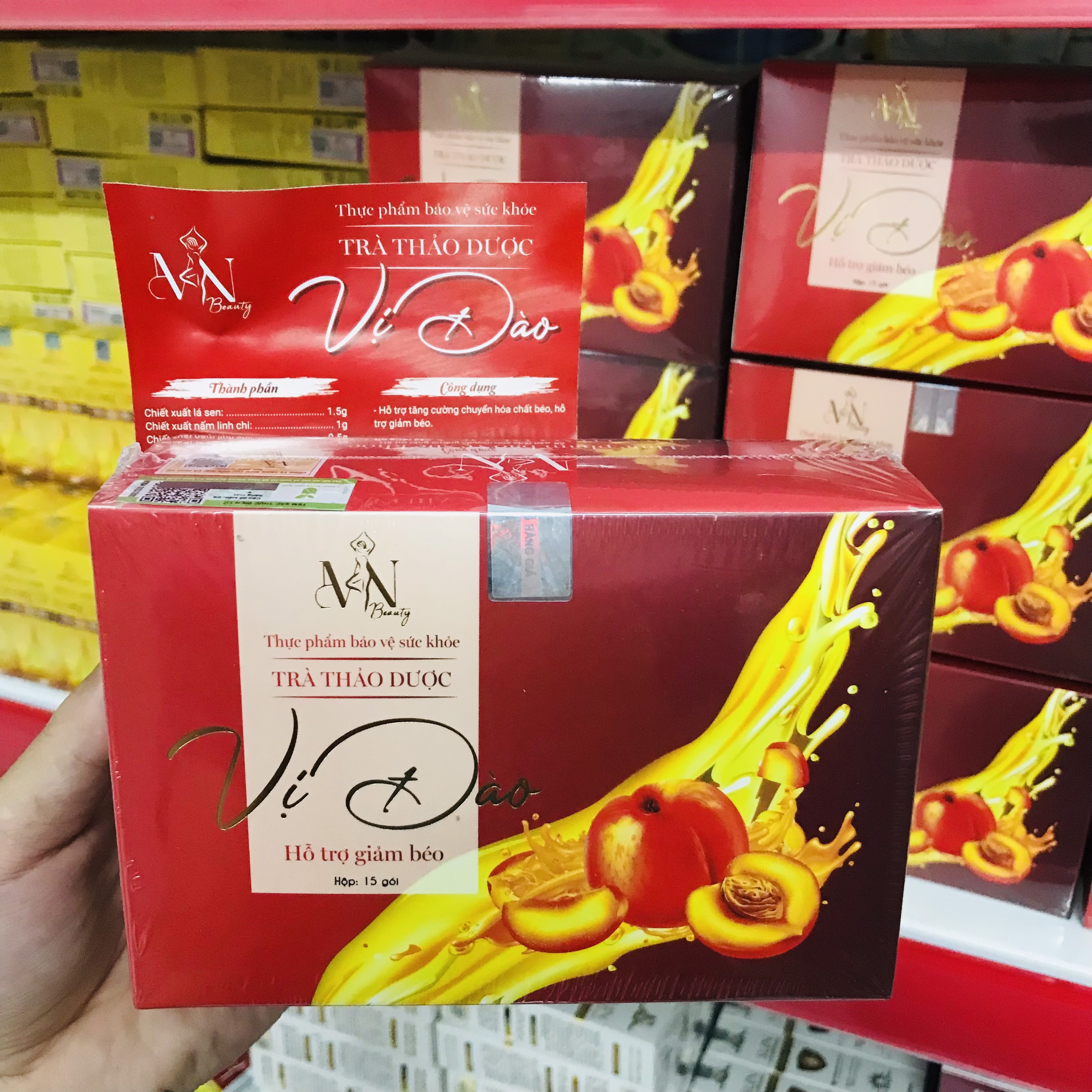 Giảm cân vị đào mn group - hộp 15 gói chính hãng - trà giảm cân vị đào - giảm cân đông anh - giảm cân collagen x3