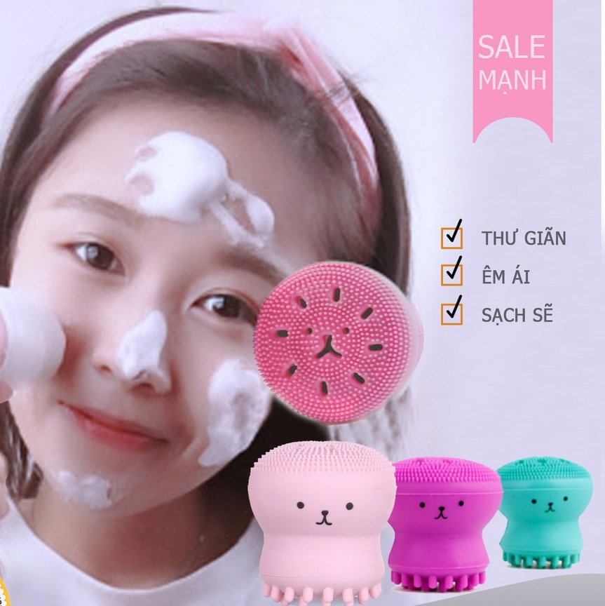 CỌ RỬA MẶT 2 ĐẦU BẠCH TUỘC (Nhiều màu) - [Bàn chải rửa mặt #Rửa mặt tạo bọt #Dụng cụ Massage mặt #Núm rửa mặt #rửa mặt sillicone]