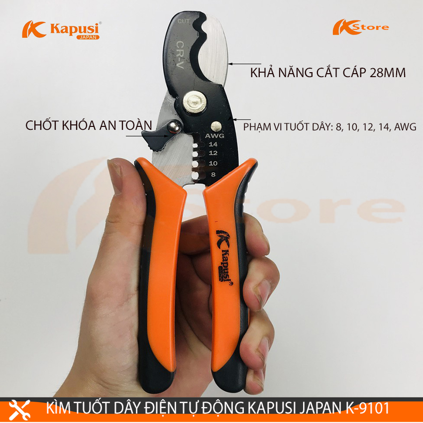 KÌM CẮT CÁP VÀ TUỐT DÂY ĐIỆN TỰ ĐỘNG KAPUSI JAPAN K-9101