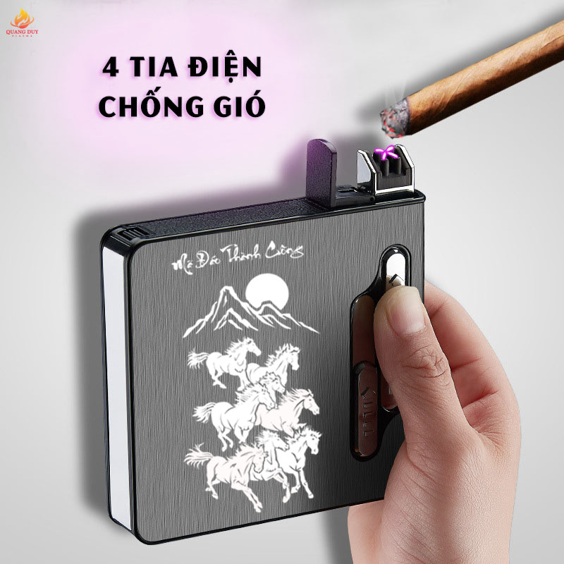 Hộp đựng thuốc kiêm bật lửa điện tử công nghệ plasma 4 tia tiện ích