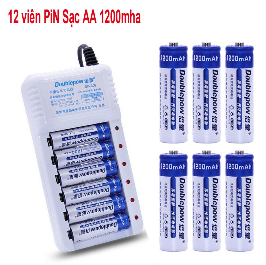 Combo sạc dp-b06 kèm 12 viên pin sạc aa doublepow 1200mah
