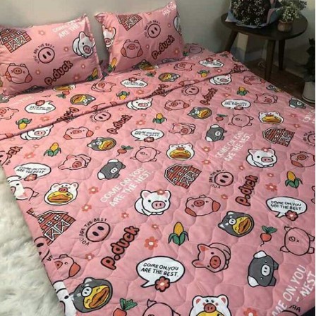 Bộ Ga Gối Cotton Poly Mẫu LỢN HỒNG CHO BÉ GÁI Yêu