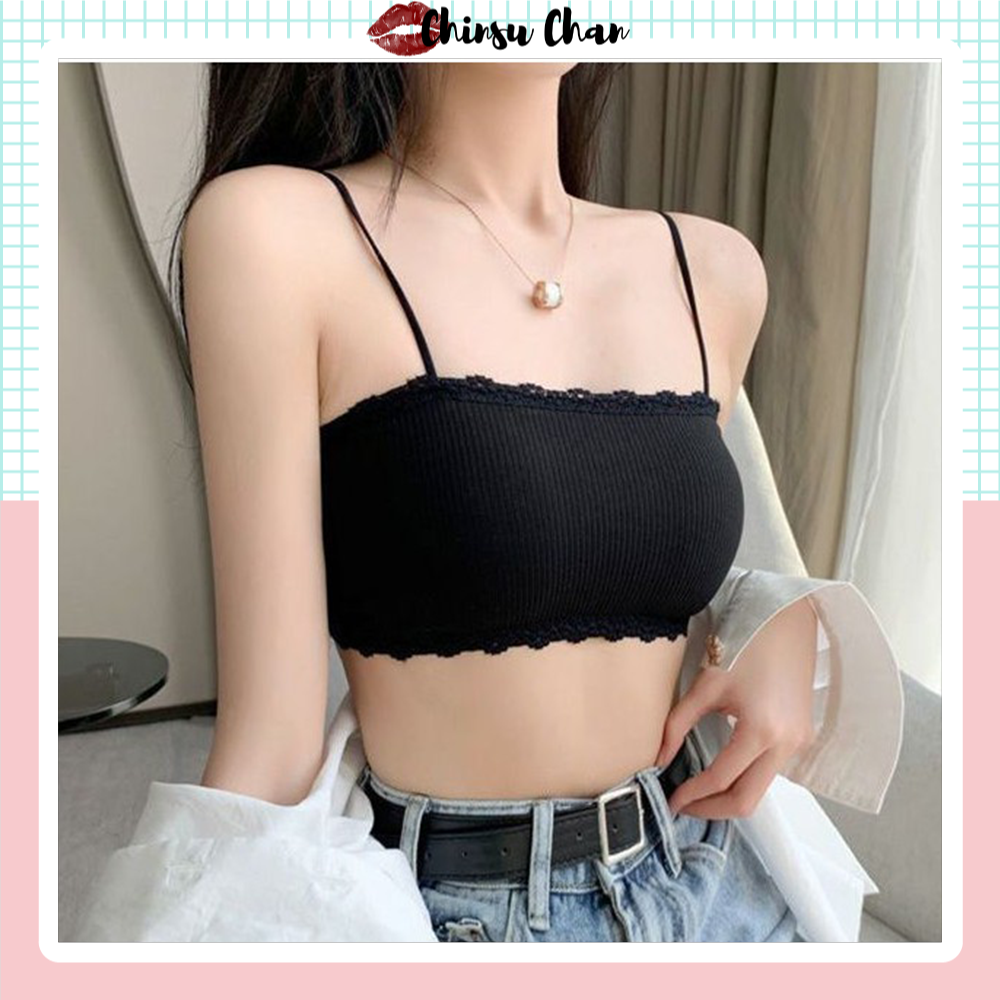 Áo Bra Quây Gân Tăm Có Dây - Phối Họa Tiết Viền Hoa Mềm Mại - Có Khóa Cài Sau - Freesize