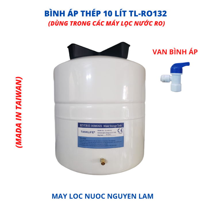 (HCM) Bình Áp Máy Lọc Nước 10L (Thép) Kèm Van (Nhập Khẩu Đài Loan) - Dùng Cho Các Dòng Máy RO