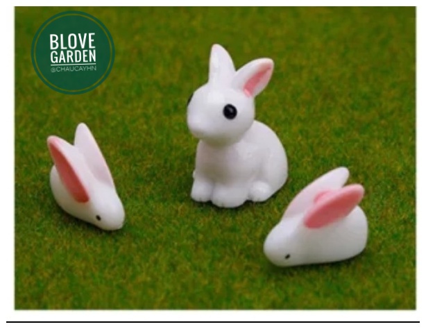 Tiểu cảnh trang trí -  Con Thỏ  Trắng dễ thương  làm phụ kiện terrarium, sen đá, xương rồng, nhà mô hình, charm slime